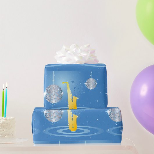 ディスコジャズサックスきらめく鏡ボール ラッピングペーパー