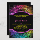 ディスコスタイルのブライズシャワー、ブラック＆マルチカラー 招待状 (正面/裏面)