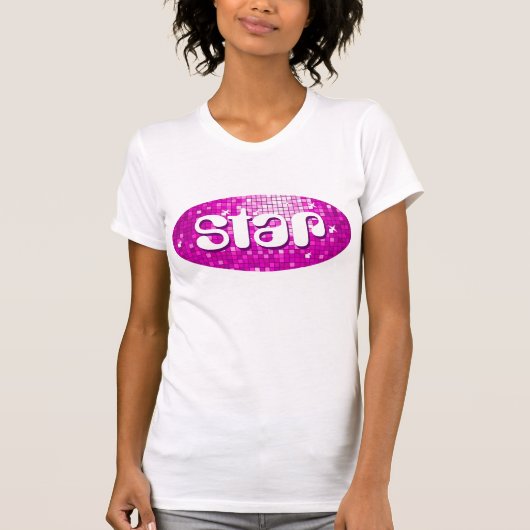 ディスコタイルピンクの「スター」女性小柄ホワイト Tシャツ (正面)