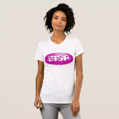 ディスコタイルピンクの「スター」女性小柄ホワイト Tシャツ (正面フル)