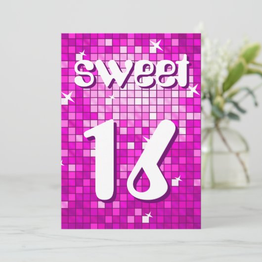 ディスコタイルピンク'Sweet 16'招待アメリア文字 招待状 (スタンド正面)