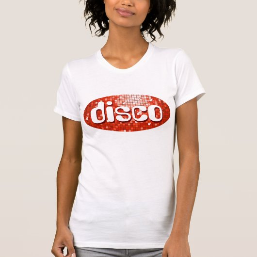 ディスコタイル赤'ディスコ'女性小柄ホワイト Tシャツ (正面)