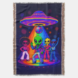ディスコダンスするエイリアンを乗せたディスコUFO スローブランケット
