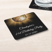 ディスコダンスバースデーパーティー金ゴールドスパークル スクエアペーパーコースター (アングル)