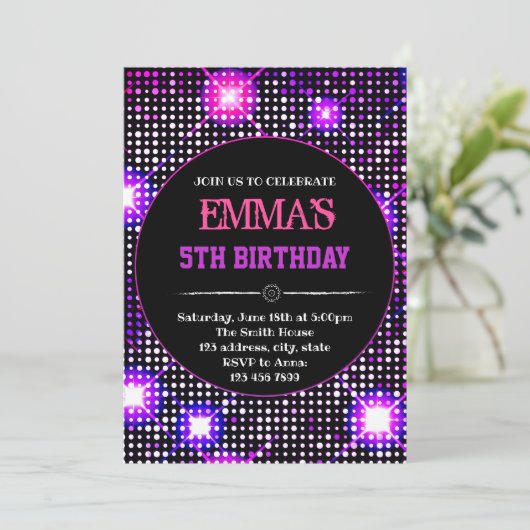 ディスコダンスパーティーの誕生日の招待 招待状 (スタンド正面)