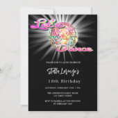 ディスコダンスパーティーピンク黒の誕生日 招待状 (正面)
