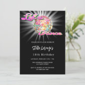 ディスコダンスパーティーピンク黒の誕生日 招待状 (スタンド正面)