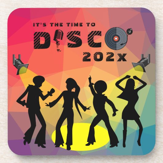 ディスコダンスフロア数々のレトロカラーお祝い コースター (正面)