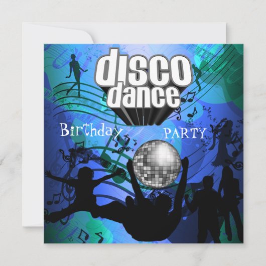 ディスコダンス誕生日パーティーレトロブルー 招待状 (正面)