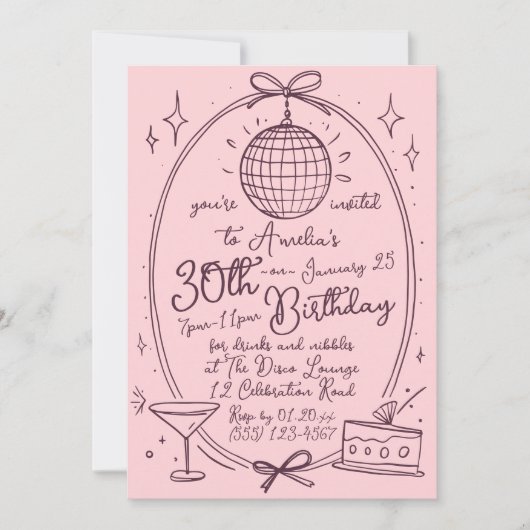ディスコテーマ30th誕生日招待状for Women 招待状 (正面)