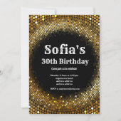 ディスコテーマ、金ゴールド誕生日パーティーの招待 招待状 (正面)