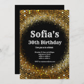 ディスコテーマ、金ゴールド誕生日パーティーの招待 招待状 (正面/裏面)