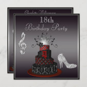 ディスコディバケーキシルバーヒール18誕生日 招待状 (正面/裏面)
