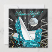 ディスコナイト ティール ゴールド ブラック グリッター ハイ ヒール 招待状 (正面)
