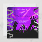 ディスコナイト パープルダンス ゴールド ブラック グリッター ヒール 招待状 (裏面)