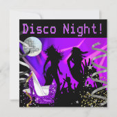 ディスコナイト パープルダンス ゴールド ブラック グリッター ヒール 招待状 (正面)