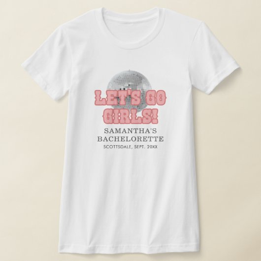 ディスコバチェロレッテ週末パーティーレトロ70sピンク tシャツ (レイダウン)