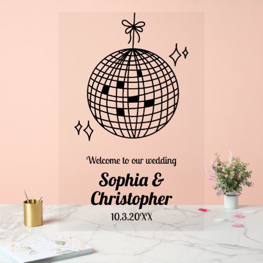 ディスコパーソナライズされたボール結婚の歓迎 アクリルサイン (ウェディング)