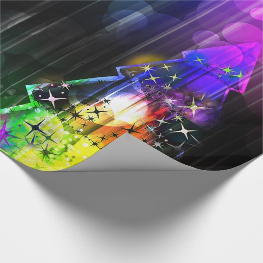 ディスコパーティーのネオンライトのクリスマスツリー ラッピングペーパー (角)