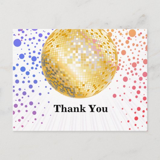 ディスコパーティーダンスパーティー70s金ゴールドディスコボール インビテーションポストカード (正面)