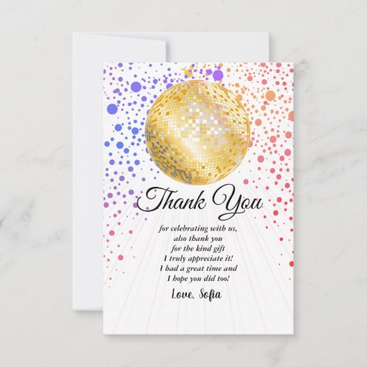 ディスコパーティーダンスパーティー70s金ゴールドディスコボール サンキューカード (正面)
