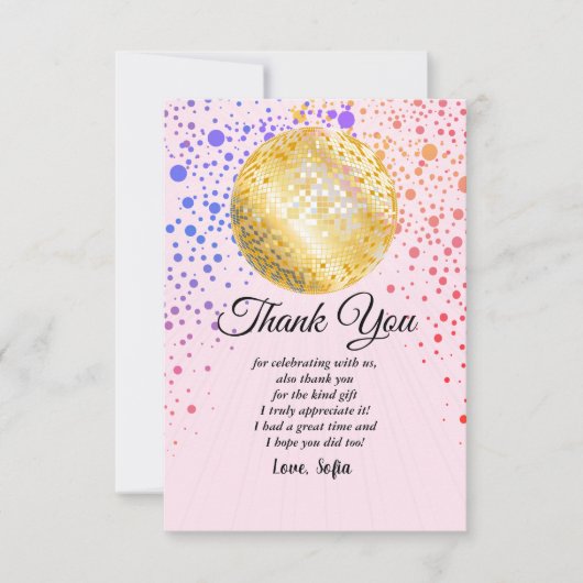 ディスコパーティーダンスパーティー70s金ゴールドディスコボール サンキューカード (正面)