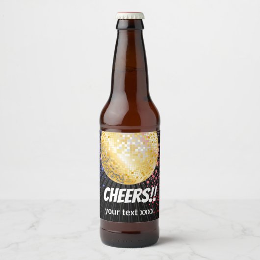 ディスコパーティーダンスパーティー70s金ゴールドディスコボール ビールラベル (正面)