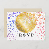 ディスコパーティーダンスパーティー70s金ゴールドディスコボールrsvp インビテーションポストカード (正面/裏面)