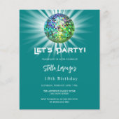 ディスコパーティーティール（緑がかった色）グリーン誕生日の招待 (正面)