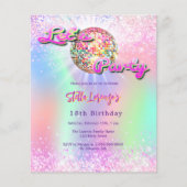ディスコパーティーピンクのホログラフィック誕生日の招待 (正面)