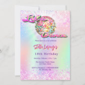 ディスコパーティーピンクのホログラフィック誕生日 招待状 (正面)
