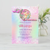 ディスコパーティーピンクのホログラフィック誕生日 招待状 (スタンド正面)