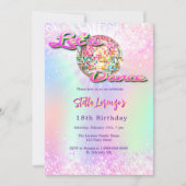 ディスコパーティーピンクのホログラフィック誕生日 招待状 (正面)