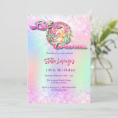 ディスコパーティーピンクのホログラフィック誕生日 招待状 (スタンド正面)