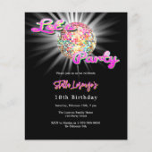 ディスコパーティーピンクの黒い誕生日の招待状 (正面)