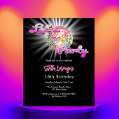 ディスコパーティーピンクの黒い誕生日の招待状