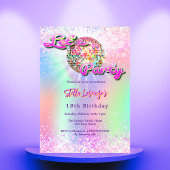 ディスコパーティーピンクミントグリーンホログラフィックバースデー 招待状