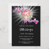ディスコパーティーピンク黒の誕生日 招待状 (正面)