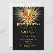 ディスコパーティーブラック金ゴールド50歳の誕生日 招待状 (正面)