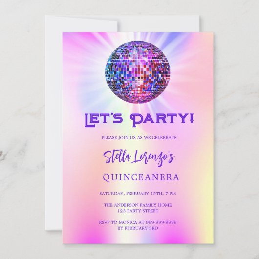 ディスコパーティーホログラフィックキンセアニェラ 招待状 (正面)