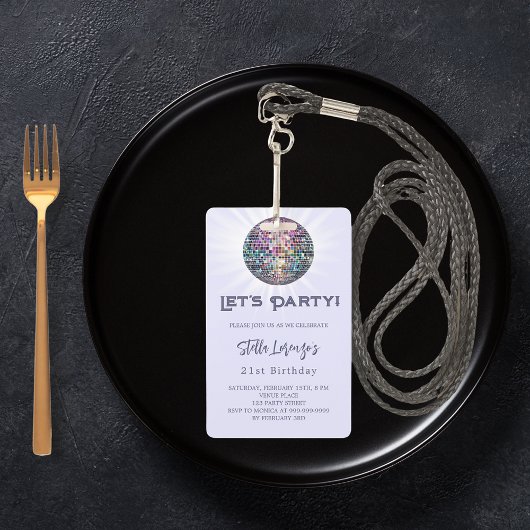 ディスコパーティーラベンダーバイオレット誕生日の招待 バッジ