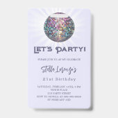 ディスコパーティーラベンダーバイオレット誕生日の招待 バッジ (正面)