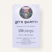 ディスコパーティーラベンダーバイオレット誕生日の招待 バッジ (正面)