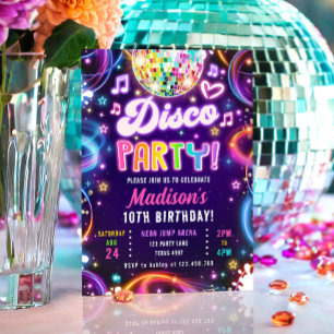 ディスコパーティーレッツグローネオングローガール誕生日 招待状