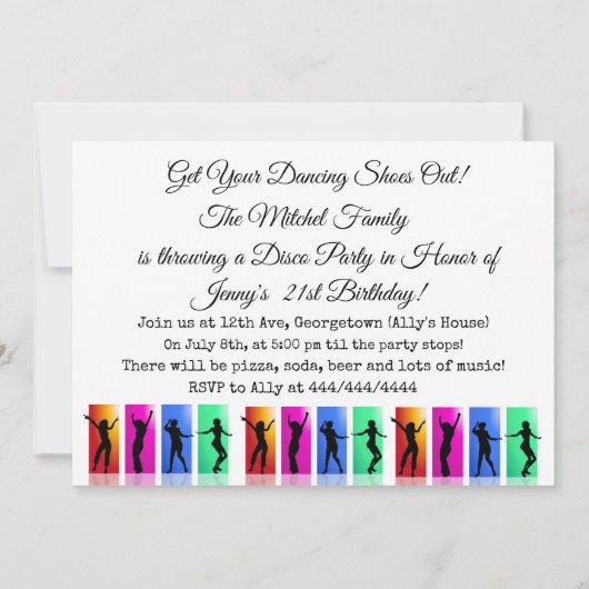 ディスコパーティーレトロ踊り誕生日パーティー 招待状 (裏面)