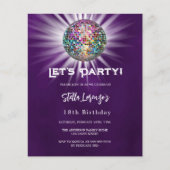 ディスコパーティー紫の誕生日の招待 (正面)