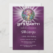 ディスコパーティー紫の誕生日 招待状 (正面)