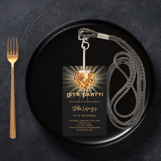 ディスコパーティー黒金ゴールド誕生日の招待 バッジ