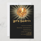 ディスコパーティー黒金ゴールド誕生日 招待状 (正面)