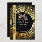 ディスコパーティー、金ゴールド、音楽、誕生日パーティー 招待状 (正面/裏面)